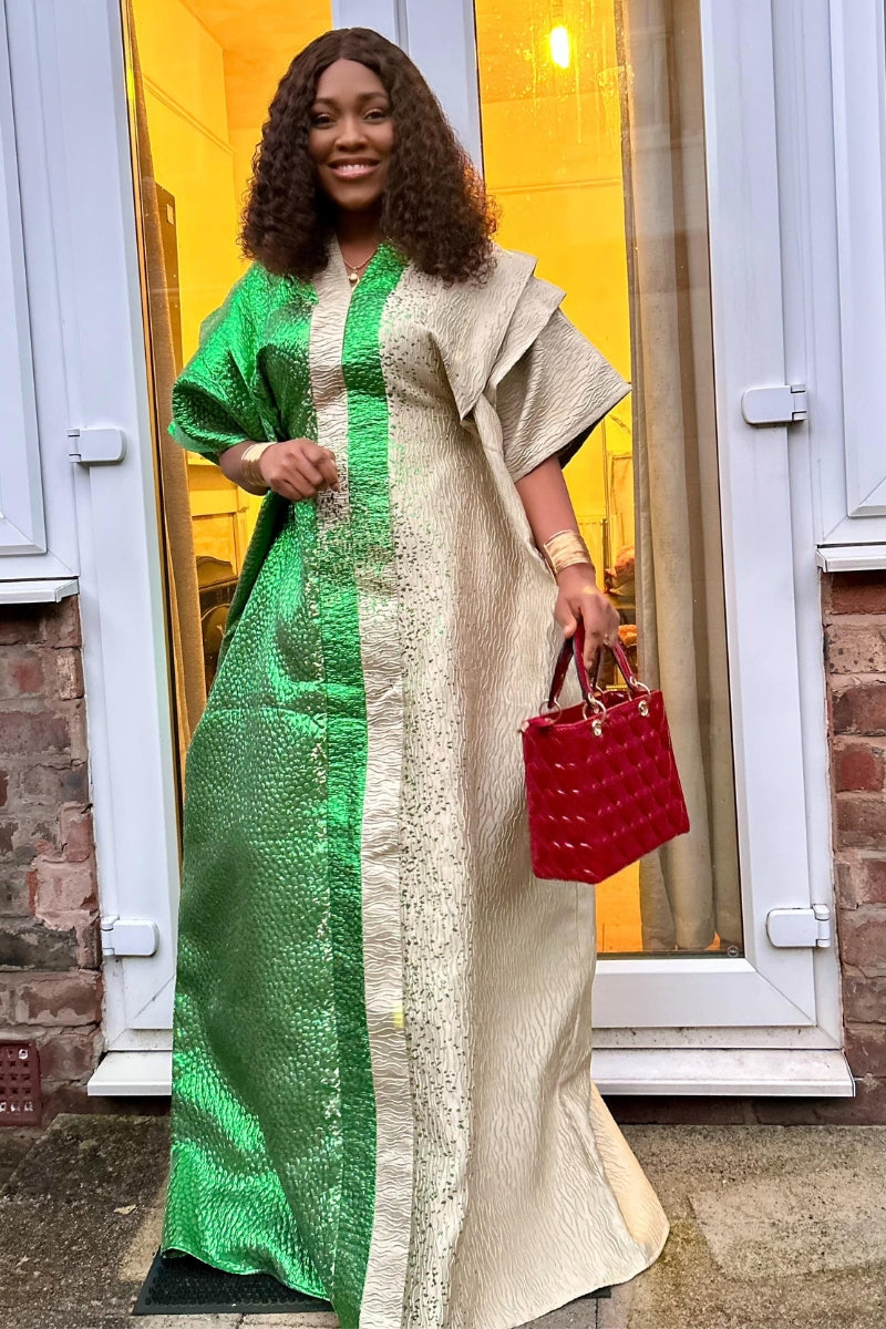 a two toned green brocade Bubu