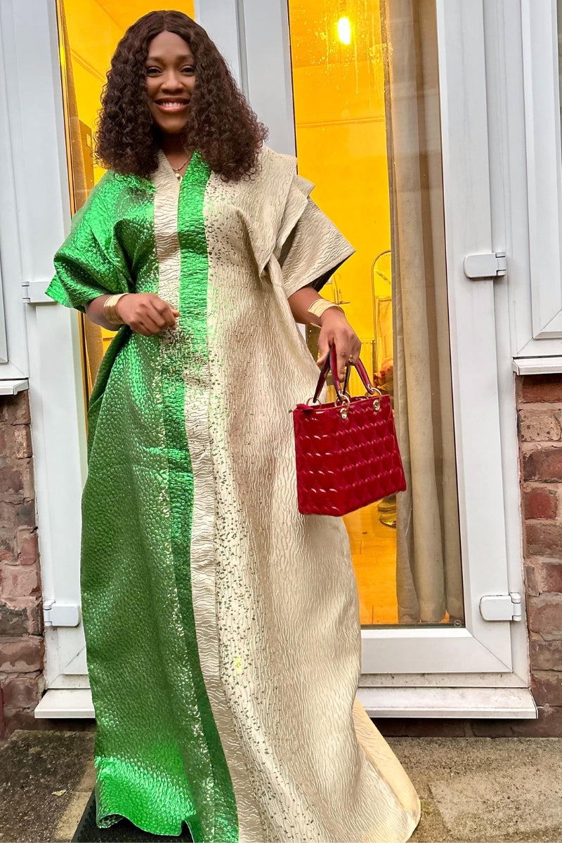 a two toned green brocade Bubu