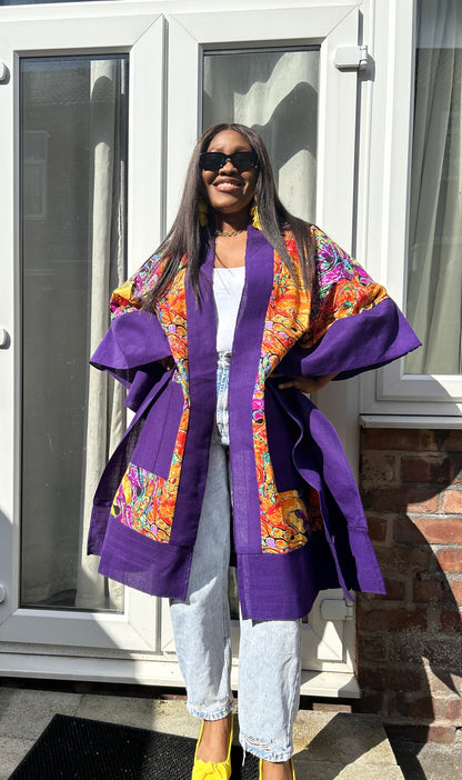 Purple Ankara Kimono Jacket