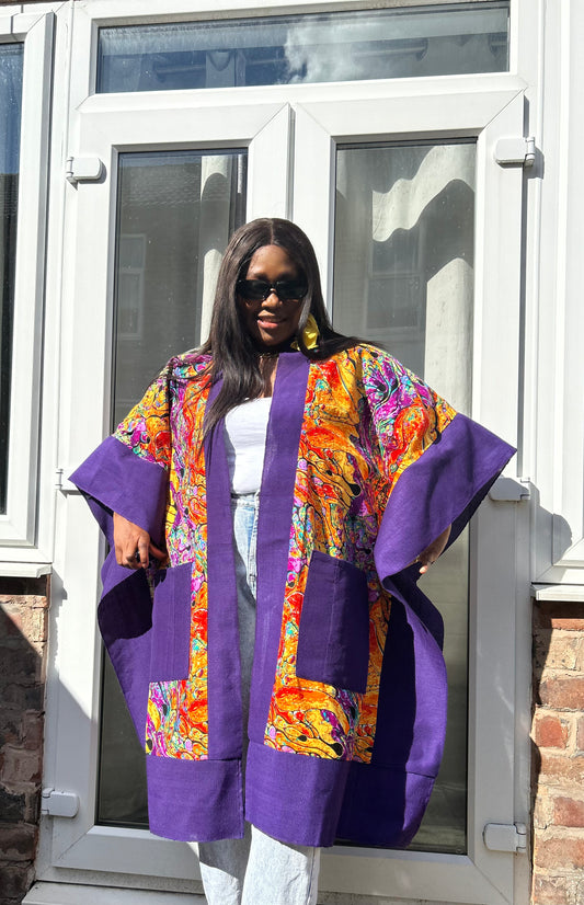Purple Ankara Kimono Jacket